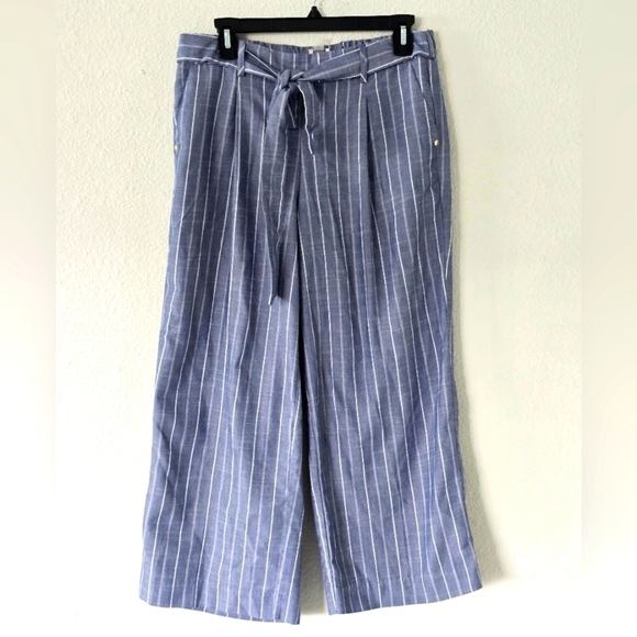 Anne Klein Capri Pants Women XS Striped Blue White Belted GoldHard Ware 30x24 - Picture 1 of 12